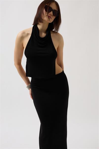 Parlak Kumaş Maxi Etek