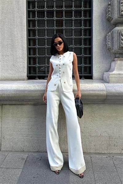 Paulo Gold Düğmeli Yelek Pantolon Takım 9976