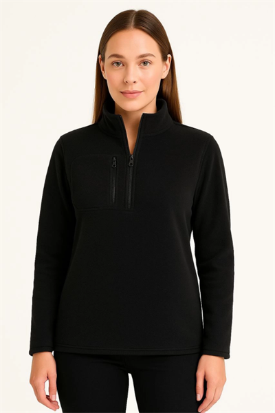 Polar Kazak – Dik Yaka, Yarım Fermuarlı, Fermuarlı Göğüs Cepli, Siyah Biyeli, Kışlık Rahat Regular Fit Günlük Model - Siyah