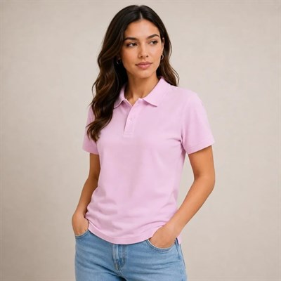 Polo Yaka Pike Kumaş Düğmeli Basic Tişört Günlük Rahat - Pembe