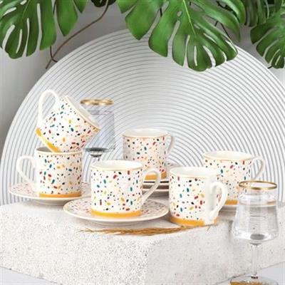 Porsima Colorful 6 Kişilik Porselen Kahve Fincan Takımı 100 Ml Porsima TE-028 Colorful