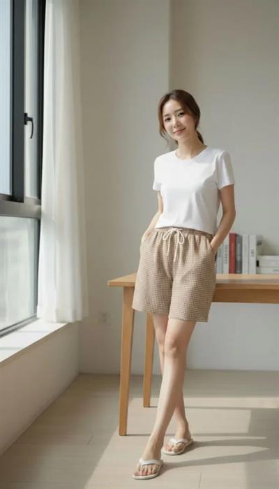 Pötikareli Şort – Beli Lastikli Bağcıklı, Cepli, Rahat Kesim Günlük Yazlık Şort - Bej