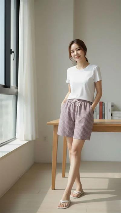 Pötikareli Şort – Beli Lastikli Bağcıklı, Cepli, Rahat Kesim Günlük Yazlık Şort - Gül Kurusu