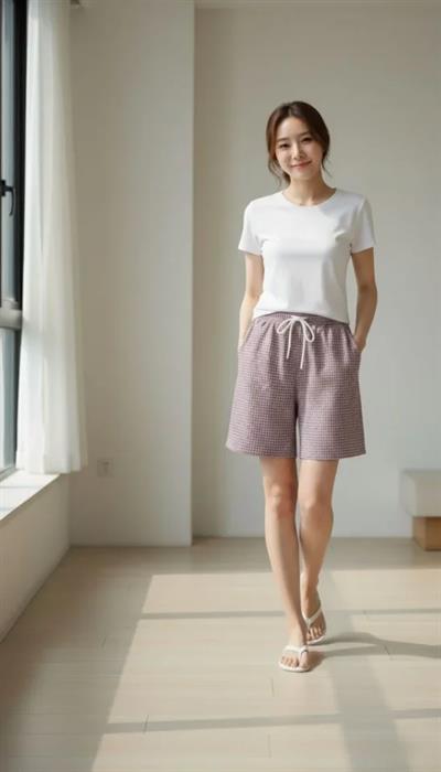 Pötikareli Şort – Beli Lastikli Bağcıklı, Cepli, Rahat Kesim Günlük Yazlık Şort - Gül Kurusu