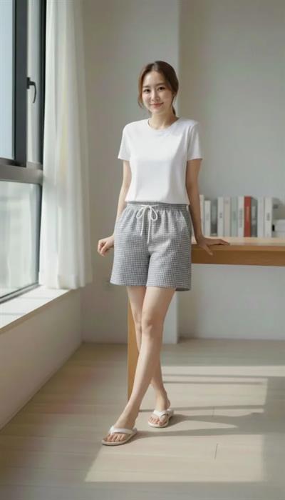 Pötikareli Şort – Beli Lastikli Bağcıklı, Cepli, Rahat Kesim Günlük Yazlık Şort - Füme