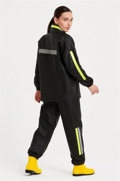 Premium Motorcu Kurye Yağmurluk Takım Su Geçirmez PVC Kumaş Reflektörlü TÜBİTAK Onaylı - Siyah