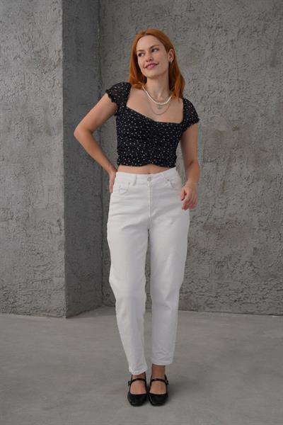 Puantiyeli Belden Oturtmalı Tül Siyah Bluz