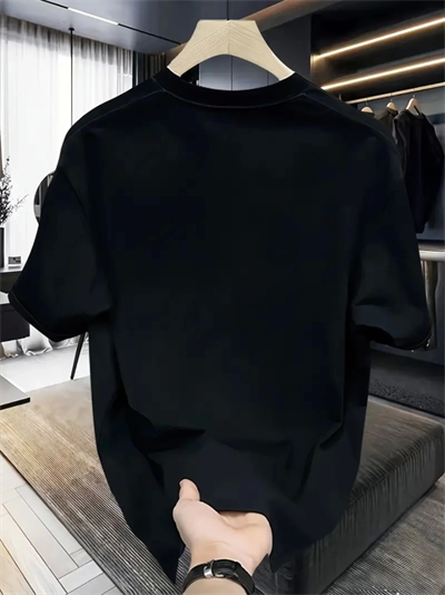 Rahat Bisiklet Yaka Tişört, Yaratıcı Karikatür Baskı - Yumuşak Polyester, Her Mevsim Giyilebilir- Siyah