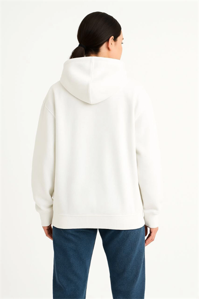 Samuray Ninja Çift Kapşonlu ZIP Fermuarlı Kanguru Çepli Hoodie Maske Detaylı Swetshirt - Beyaz