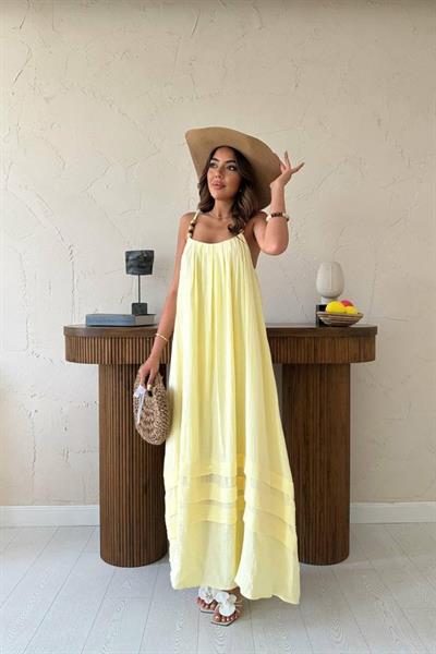 Sarı Askılı Müslin Elbise