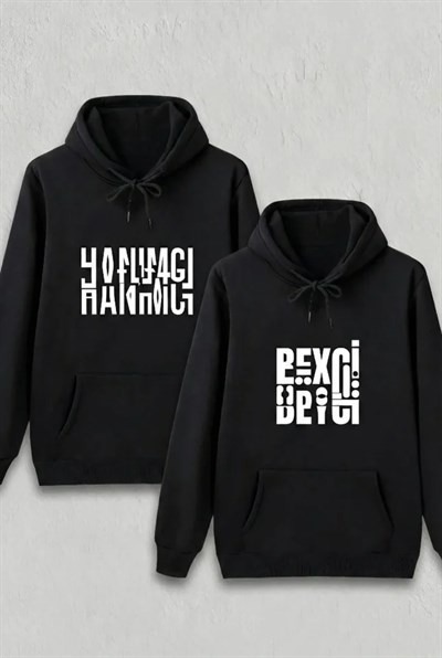 Sevgililer Günü Beyci Hediye Baskılı Oversize Kapüşonlu Sweatshirt - Siyah
