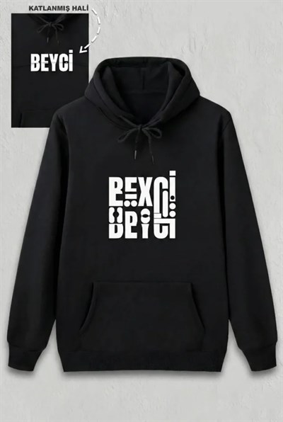 Sevgililer Günü Beyci Hediye Baskılı Oversize Kapüşonlu Sweatshirt - Siyah