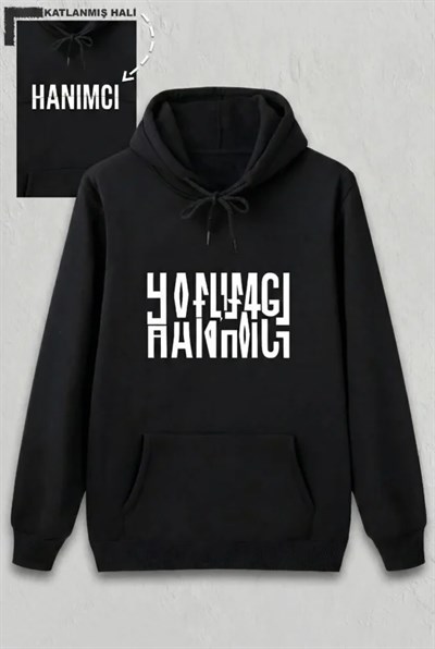 Sevgililer Günü Hanımcı Hediye Baskılı Oversize Kapüşonlu Sweatshirt - Siya