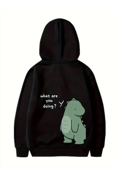 Sevgililer Günü Özel Unisex Kapüşonlu Baskılı Oversize Sweatshirt - Siyah