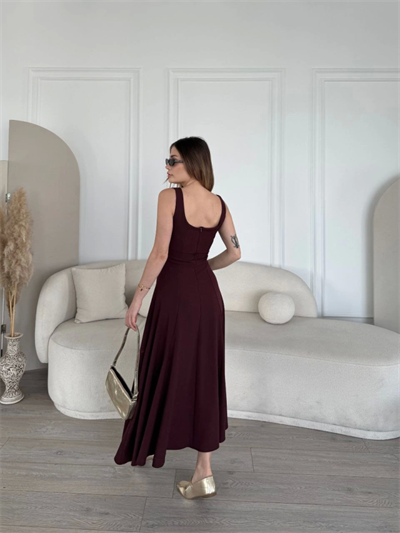 Sırt Dekolteli Kolsuz Uzun Elbise - Mürdüm