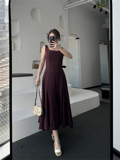 Sırt Dekolteli Kolsuz Uzun Elbise - Mürdüm