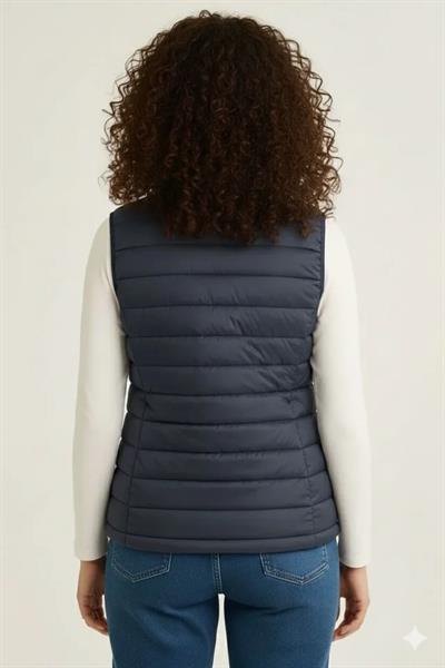 Şişme Fermuarlı Yelek Su Itici Kapitone Astarlı Kumaş Cepli Hafif Kışlık Spor Rahat Kalıp - Lacivert