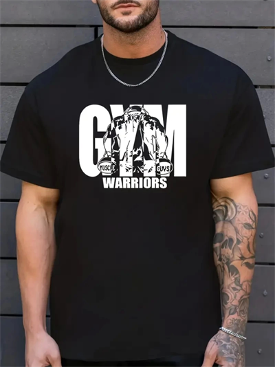 Sporda Günlük Hayata Giyilebilir GYM Baskılı Oversize Bisiklet Yaka Erkek T-shirt - Siyah