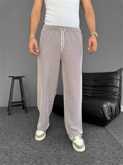 Su Yolu Çizgili Cepli Pantalon - Kahverengi