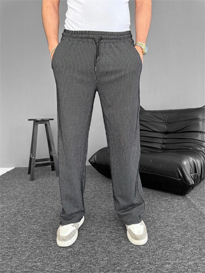 Su Yolu Çizgili Cepli Pantalon - Siyah