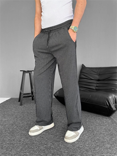 Su Yolu Çizgili Cepli Pantalon - Siyah