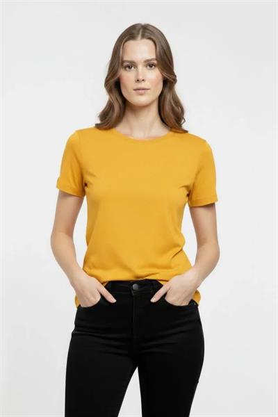 T-Shirt Bisiklet Yaka Slim Fit Likralı Tişört Günlük Basic Body - Sarı