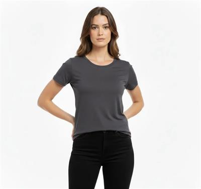 T-Shirt Bisiklet Yaka Slim Fit Likralı Tişört Günlük Basic Body - Füme