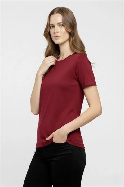 T-Shirt Bisiklet Yaka Slim Fit Likralı Tişört Günlük Basic Body - Bordo