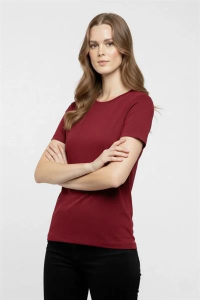 T-Shirt Bisiklet Yaka Slim Fit Likralı Tişört Günlük Basic Body - Bordo