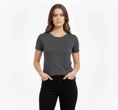 T-Shirt Bisiklet Yaka Slim Fit Likralı Tişört Günlük Basic Body - Füme