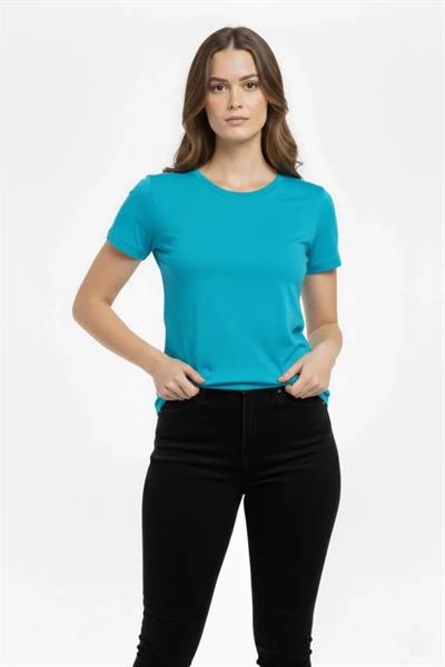 T-Shirt Bisiklet Yaka Slim Fit Likralı Tişört Günlük Basic Body - Turkuvaz