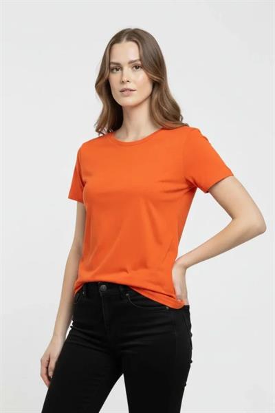 T-Shirt Bisiklet Yaka Slim Fit Likralı Tişört Günlük Basic Body - Turuncu