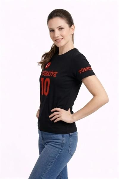 TÜRKİYE Ay Yıldız Baskılı 10 Numara Forma Tişört Taraftar T-Shirt - Siyah