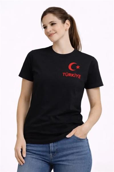 TÜRKİYE Ay Yıldız Baskılı Taraftar Forma T-Shirt - Siyah
