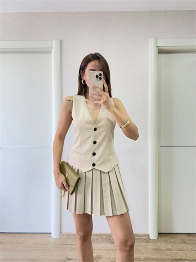 Takım Görünümlu Yelekli Mini Elbise- Bej