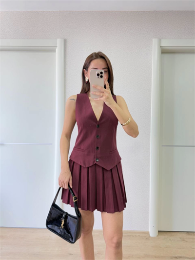 Takım Görünümlu Yelekli Mini Elbise- Bordo