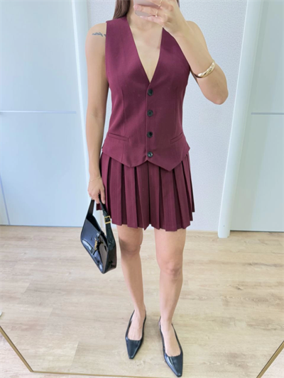 Takım Görünümlu Yelekli Mini Elbise- Bordo