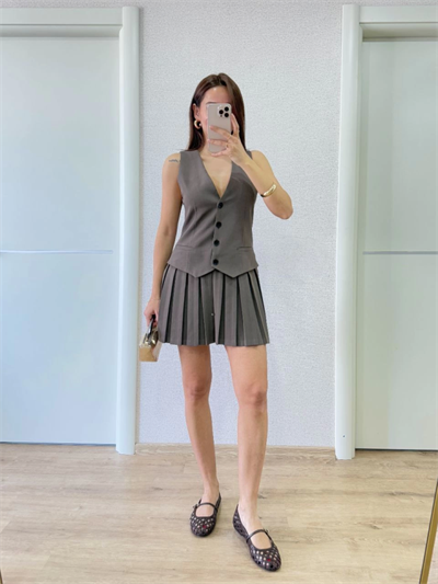 Takım Görünümlu Yelekli Mini Elbise- Füme