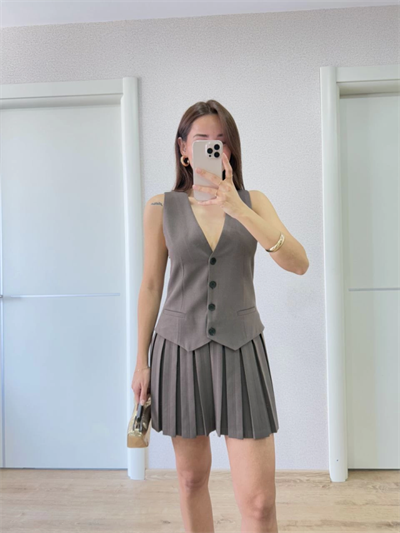 Takım Görünümlu Yelekli Mini Elbise- Füme