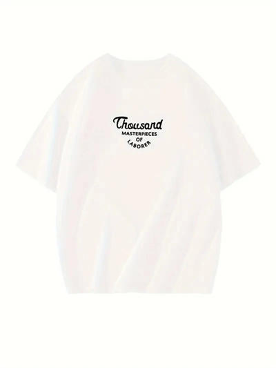 Thousand Baskılı Oversize Bisiklet Yaka T-shirt - Beyaz