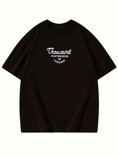 Thousand Baskılı Oversize Bisiklet Yaka T-shirt - Siyah