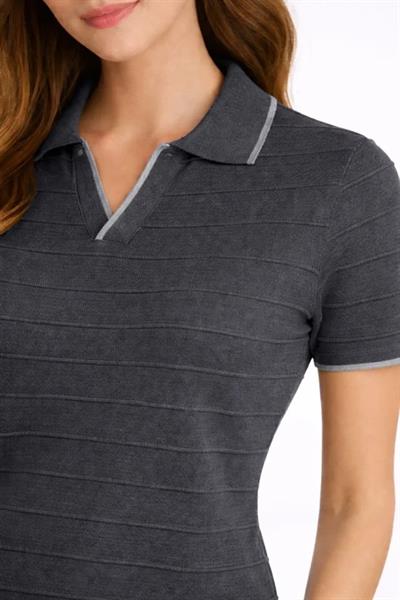 Triko Kumaş Yakalı Düğmesiz Açık Yaka Fitilli Kısa Kollu Regular Fit Tişört T-shirt - Siyah