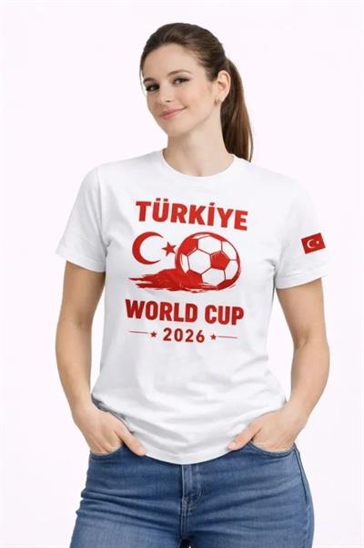 Türkiye World Cup 2026 Baskılı Tişört Futbol Temalı Forma T-Shirt - Beyaz