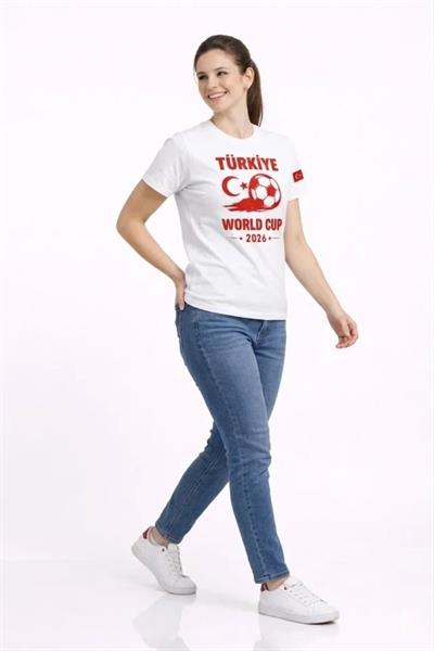 Türkiye World Cup 2026 Baskılı Tişört Futbol Temalı Forma T-Shirt - Beyaz