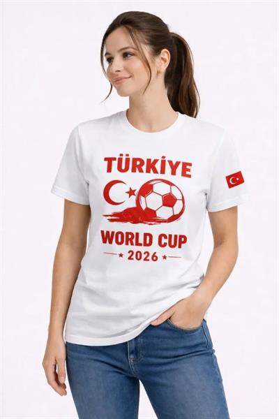 Türkiye World Cup 2026 Baskılı Tişört Futbol Temalı Forma T-Shirt - Beyaz