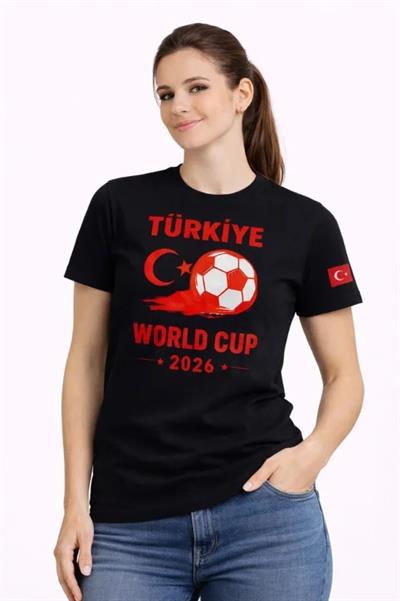 Türkiye World Cup 2026 Baskılı Tişört Futbol Temalı Forma T-Shirt - Siyah