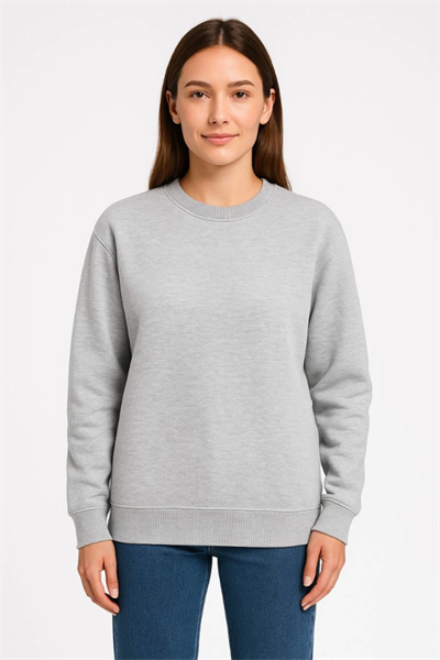 Üç İplik Düz Bisiklet Yaka SweatShirt - Gri