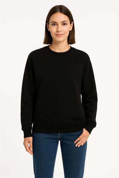 Üç İplik Düz Bisiklet Yaka SweatShirt  - Siyah
