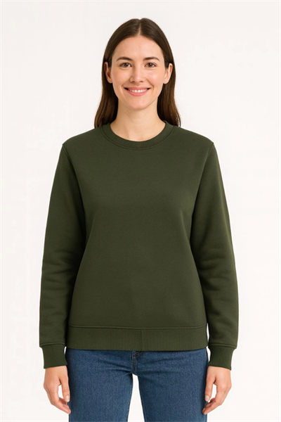 Üç İplik Düz Bisiklet Yaka SweatShirt - Haki