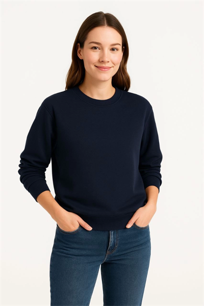 Üç İplik Düz Bisiklet Yaka SweatShirt - Lacivert
